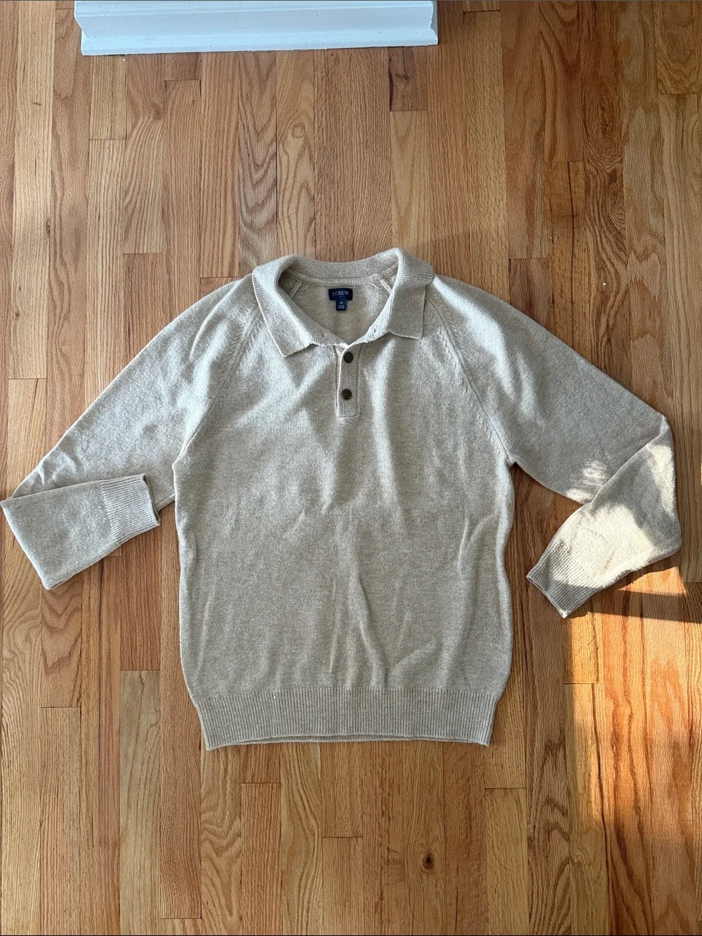 J. Crew Men's V-Neck Polo Sweater in Beige